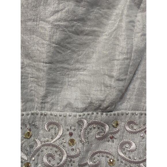 Davids Bridal Silver Ruffled Beaded Formal Mini Dress Prom Homecoming Size 12 - Picture 2 of 11